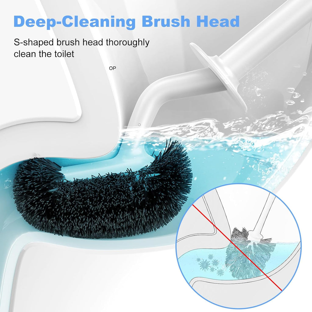 HAMITOR Toilet Bowl Brush Holder Set: Curved Design with Holder for Deep Cleaning Under Rim