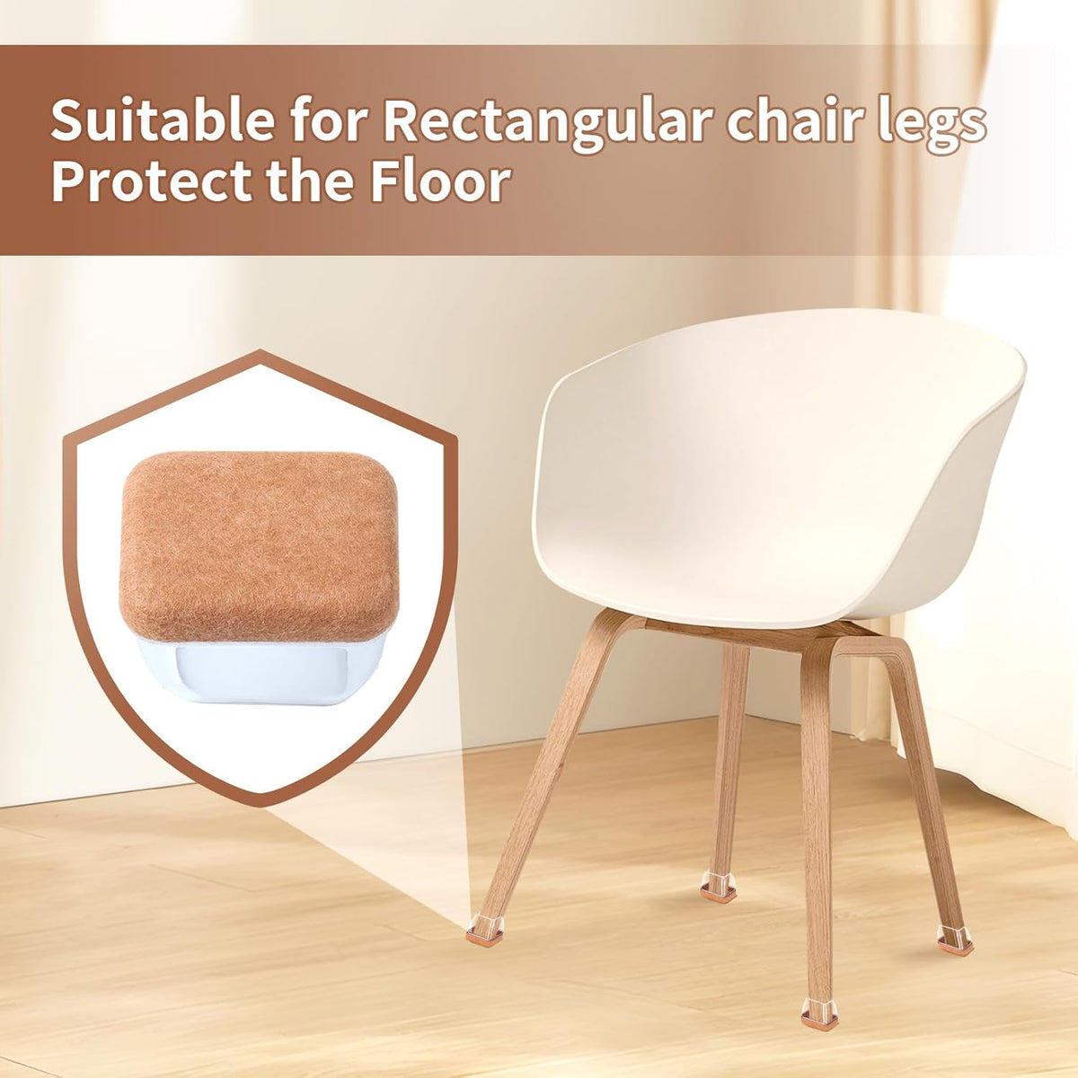 Ezprotekt 16 Pcs Rectangle Clear Felt Chair Leg Floor Protectors for Hardwood Floors, Rectangle