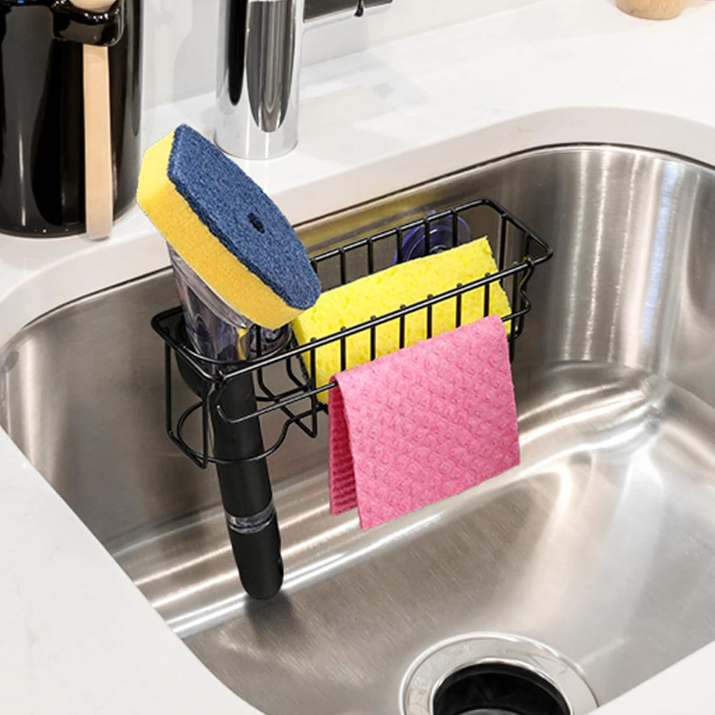 3-In-1 Sponge Holder for Kitchen Sink, 2 Type Suspension Options (Suction Cups & Adhesive Hook)