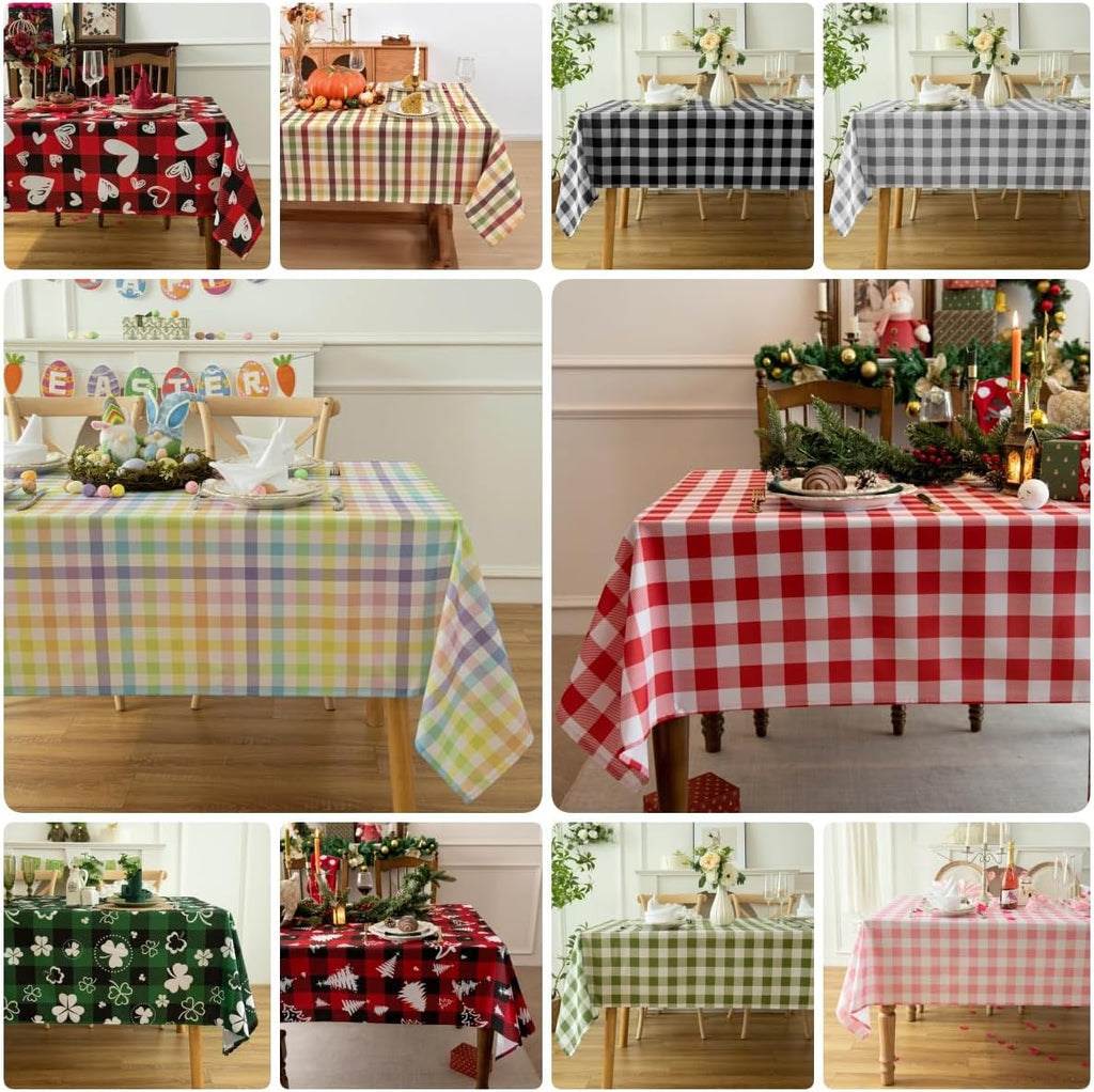 Classic Gingham Buffalo Tablecloth Fabric - Oblong 90x156 Inch Water Proof Checkered Table Cloth