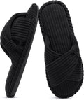 Evshine Summer House Slippers for Women Corduroy Cross Bow Indoor Slippers Open Toe Slip On Bedroom