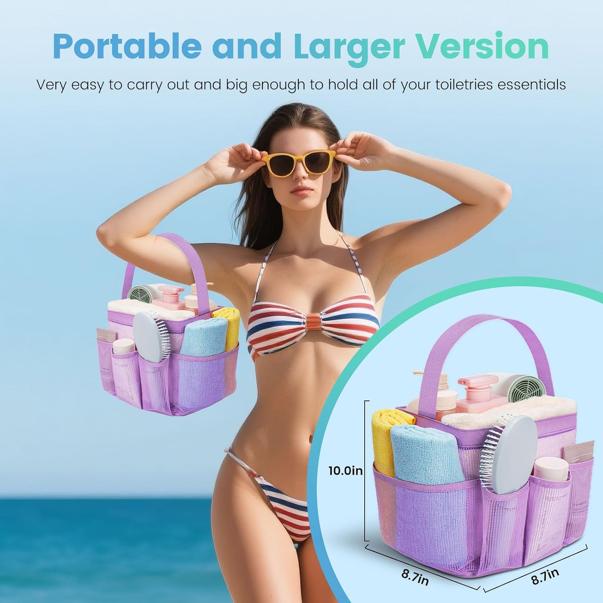 Mesh Shower Caddy for College Dorm Room Essentials for Girls with 9 Pockets,Large-Capacity Shower