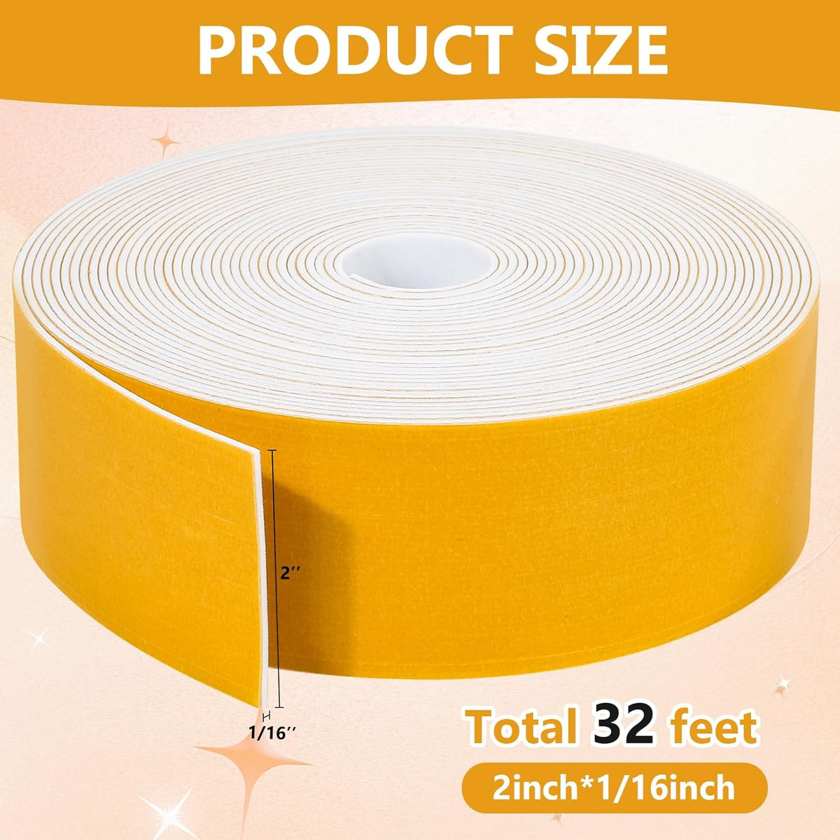 32Feet Weather Stripping Seal (2 Inch X 1/16 Inch) for Door Window, High Density Foam Tape