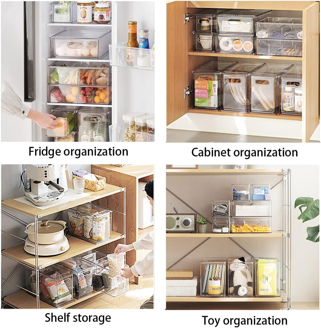 MineSign 4 pack Stackable Fridge Drawers Pull-Out Bins Divided Produce Saver Containers for