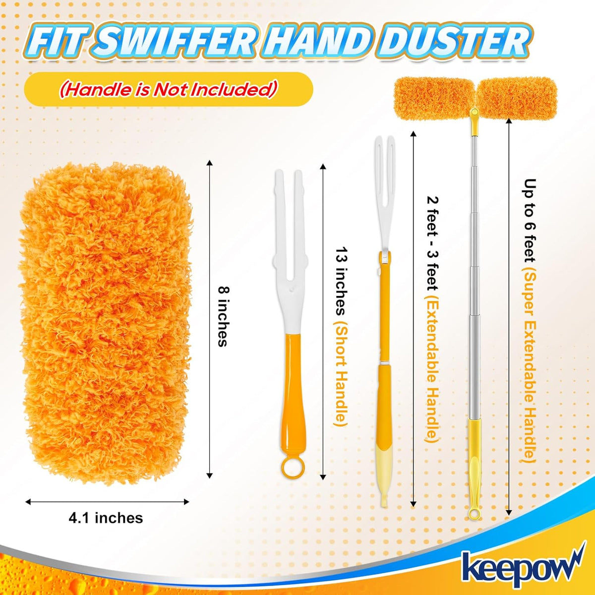 KEEPOW, 6-Pack Microfiber Reusable Refills Compitable with Hand Duster, 360 Degree Dry Microfiber
