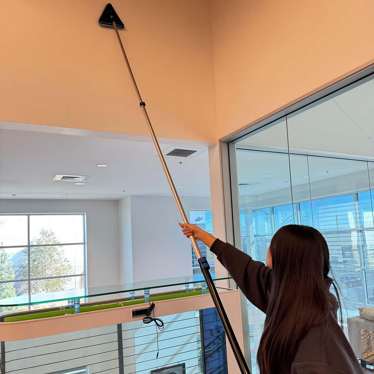 25 Feet High Ceilings Baseboard Wall Cleaner Mop with 18 Ft Extension Pole, Cobweb Duster, Window