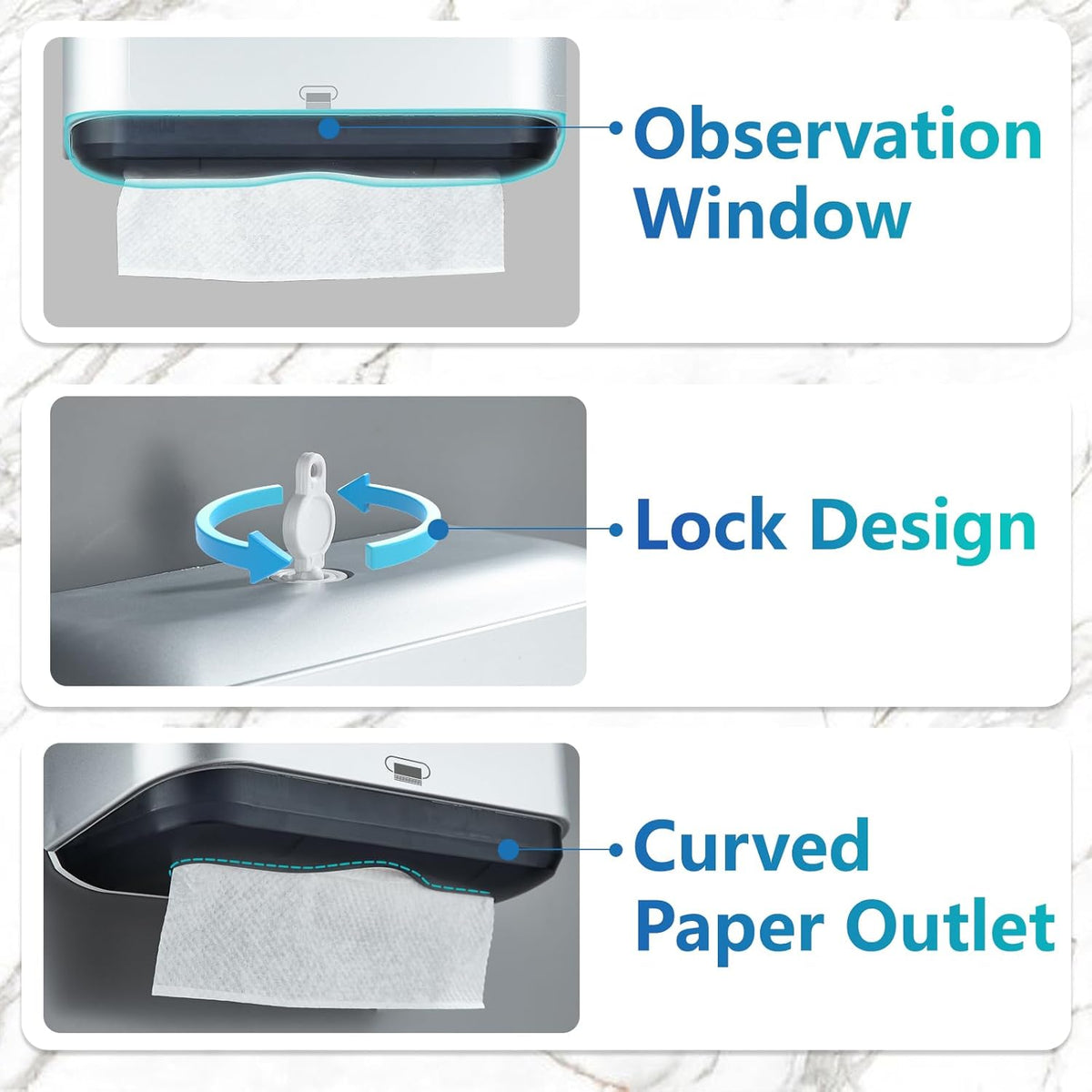 Trifold Hand Towel Dispenser for Bathroom - C Fold Paper Towel Dispenser Wall Mount with No-Hole
