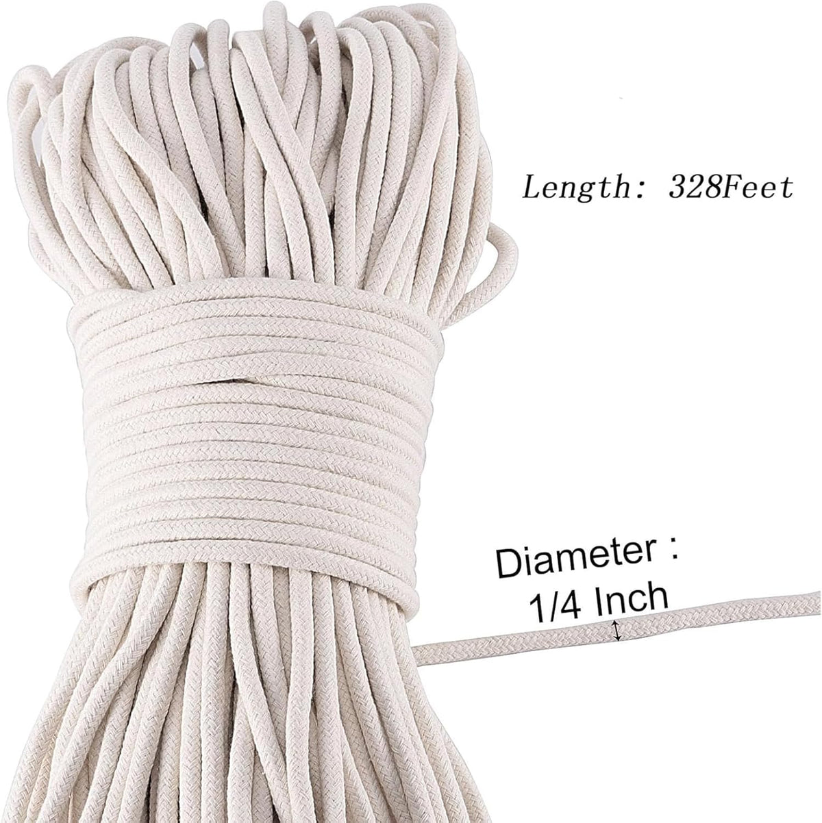 ZOENHOU Cotton Rope, 328 Feet, White, Natural, Clothesline, Strong, Laundry Line, DIY Crafts, Art