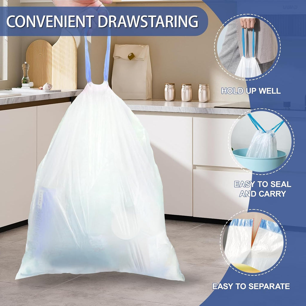 240 Count 5 Gallon Trash Bags Drawstring 1.1 Mil - 18 Liter Small Garbage Bags for Bathroom, Strong