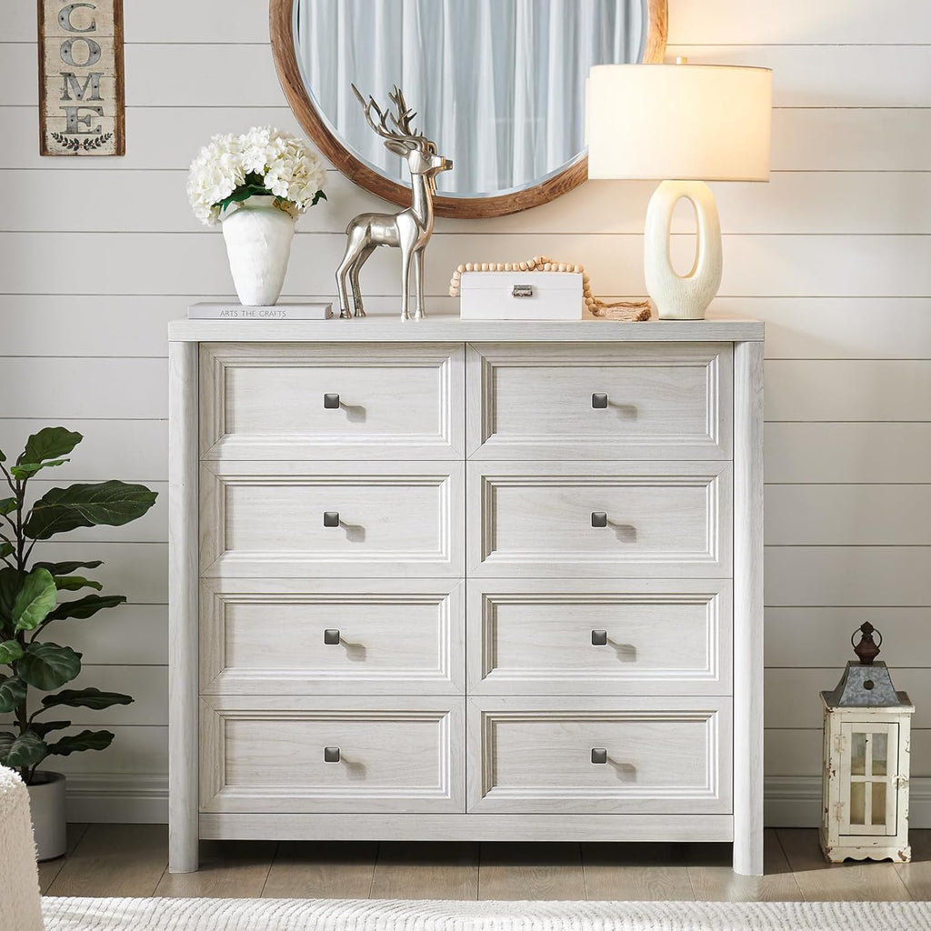 41" Tall White Dresser, Farmhouse 8 Drawers Dressers for Bedroom, Vertical Chest of Drawers for