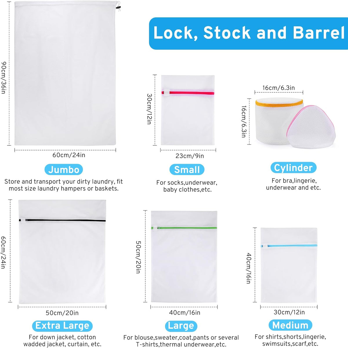 7 Pcs 7 Size Mesh Laundry Bags for Delicates with Premium Zipper, Lingerie Bags for Washing