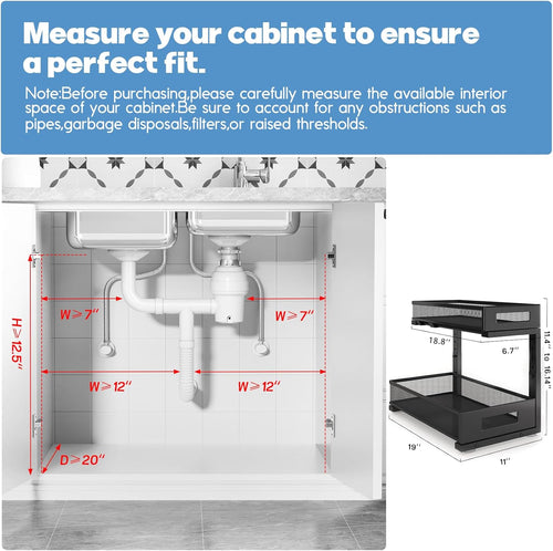 1 Pack 19IN Depth Under Sink Storage Organizer, Large 2-Tier Elegant Mesh Pull Out Shelf for