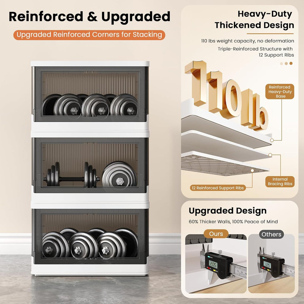 8.4Gal Collapsible Storage Bins with Lids & Wheels - 1 Pack Stackable with Doors, Heavy-Duty