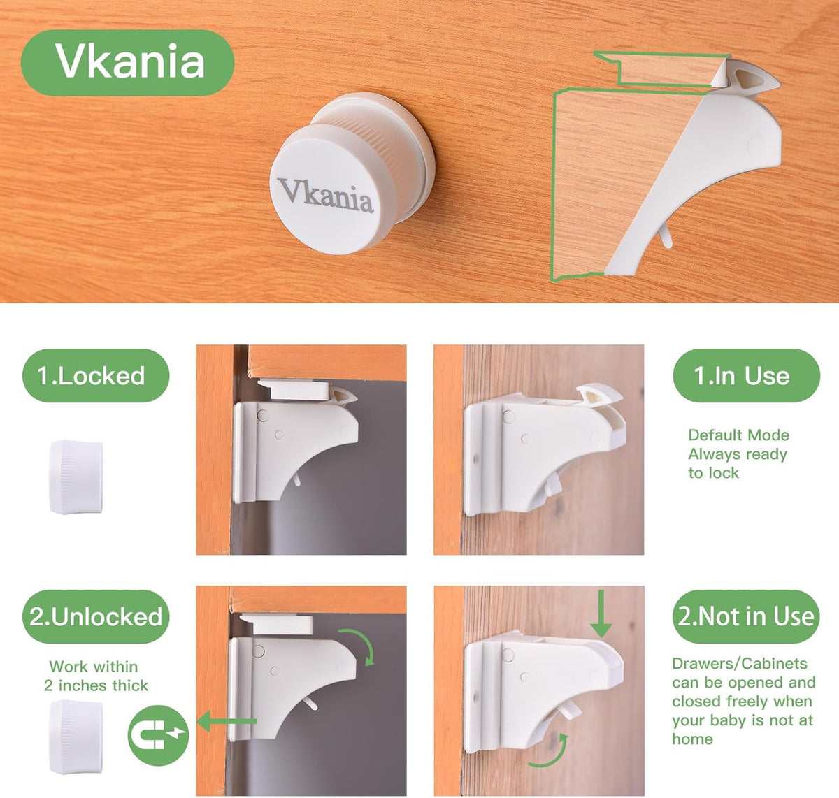 32 Pack Vkania Magnetic Cabinet Locks Baby Proofing - Baby Safety Latches for Drawers and Cabinets