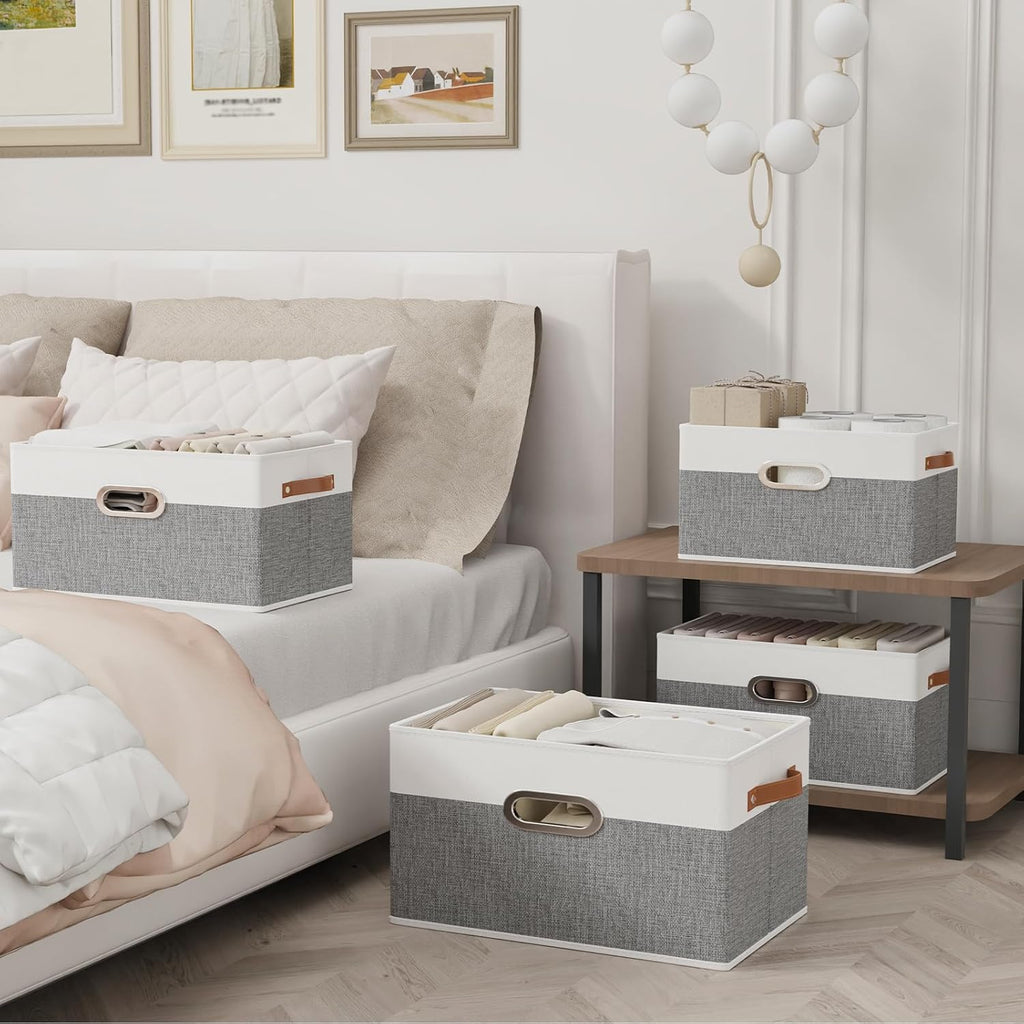 Yawinhe Foldable Storage Baskets for Shelves, Fabric Closet Organizers, Bins with 3 Handles, Cubes