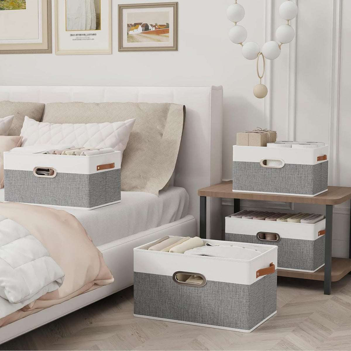 Yawinhe Foldable Storage Baskets for Shelves, Fabric Closet Organizers, Bins with 3 Handles, Cubes