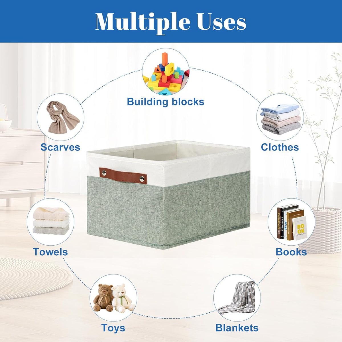 Temary Storage Bins Storage Baskets 4Pack Fabric Storage Bins for Shelves with Dual Leather Handles
