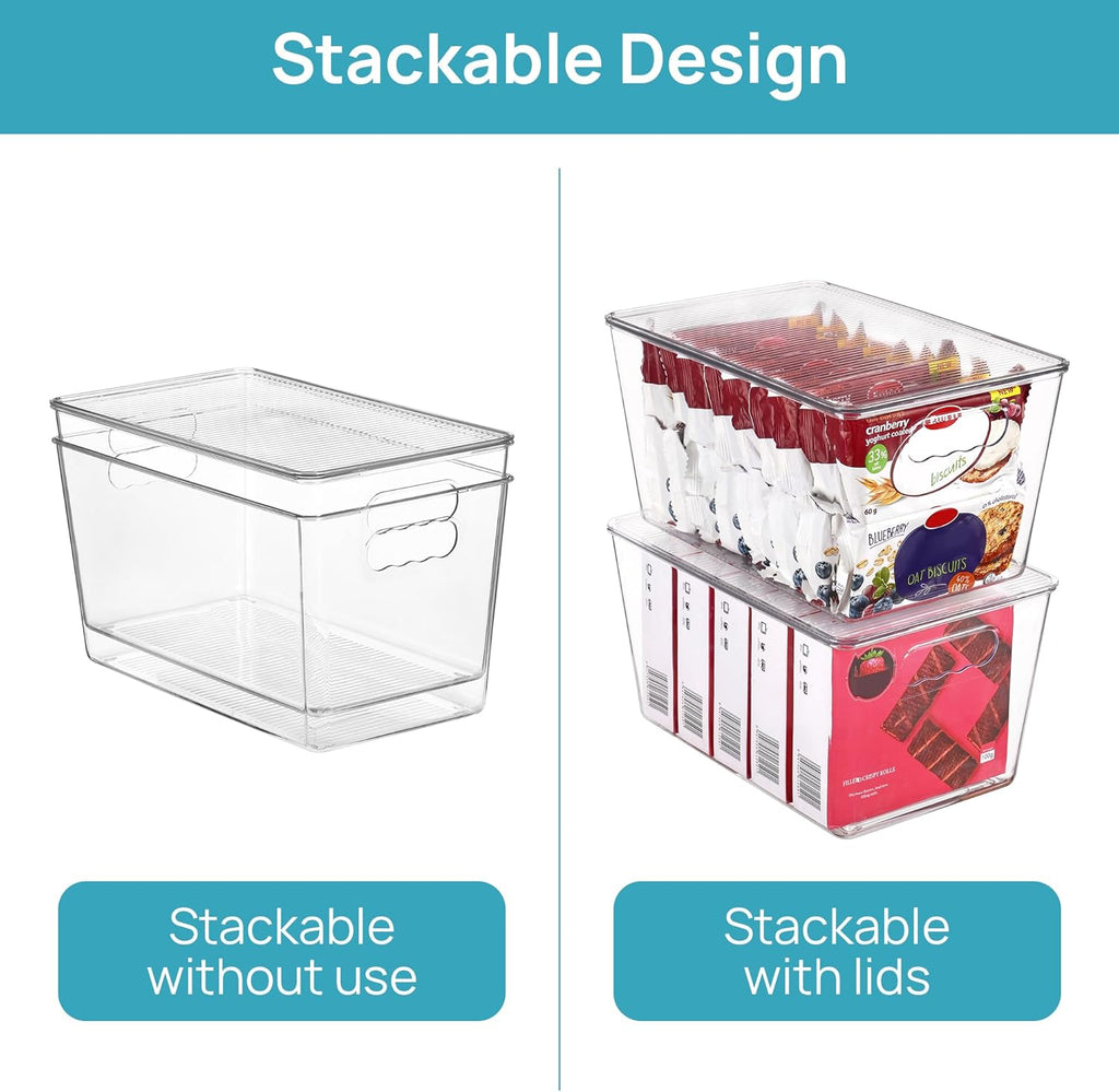 Vtopmart 6 Pack Clear Stackable Storage Bins with Lids, Large Plastic Containers with Handle for