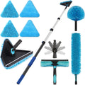 25 Feet High Ceilings Baseboard Wall Cleaner Mop with 18 Ft Extension Pole, Cobweb Duster, Window