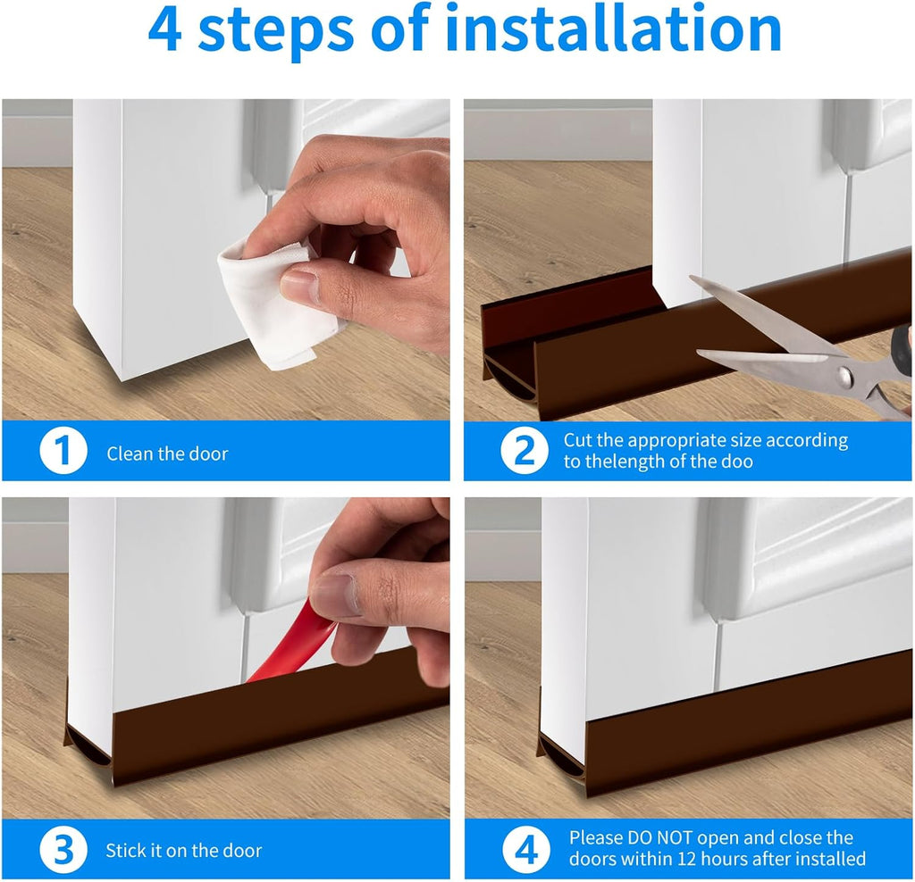 Door Draft Stopper, Strong Adhesive Door Sweep for Exterior and Interior Doors, 39” Length Cuttable