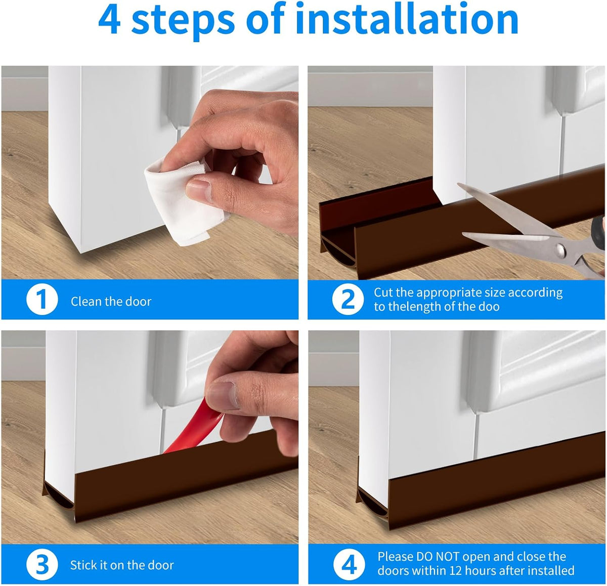 Door Draft Stopper, Strong Adhesive Door Sweep for Exterior and Interior Doors, 39” Length Cuttable