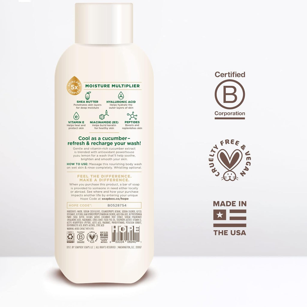 Soapbox Cucumber + Yuzu Lemon Body Wash for Women, Men, Vegan + Antioxidant Rich, Soothing