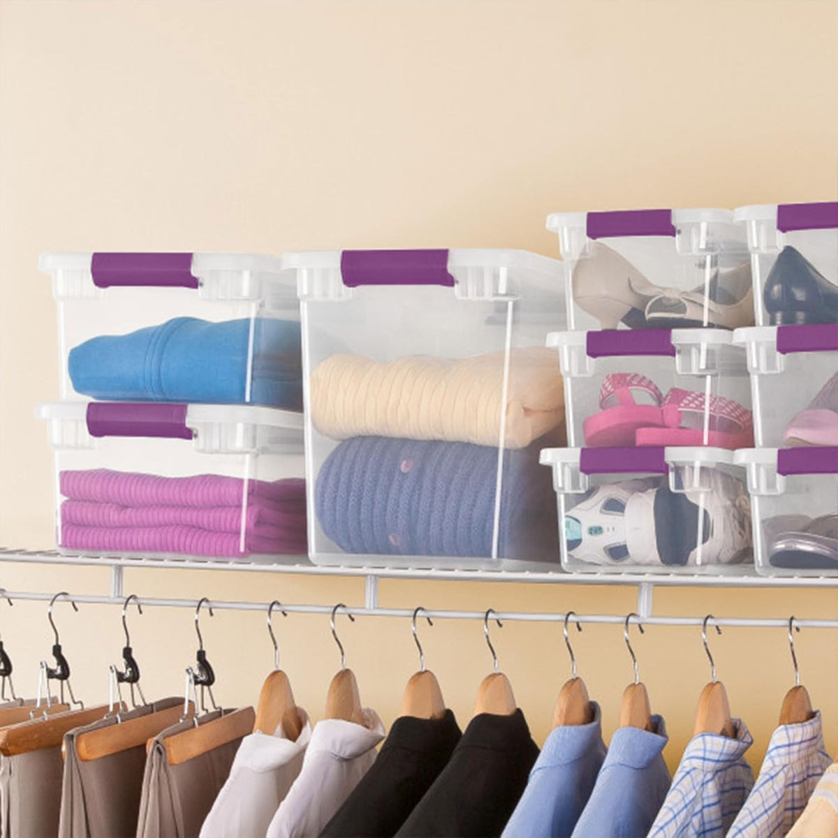 Sterilite 12-Pack 27 Quart ClearView Latch Box, Stackable Organizer Bins with Latching Lids - Clear