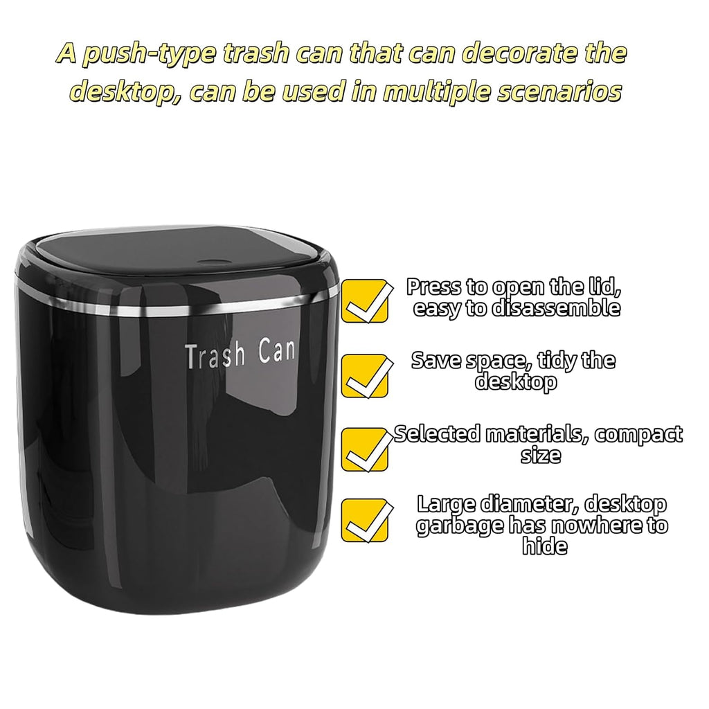 0.8 Gallon Desktop Mini Trash Can with Push-Open Lid, Small Waste Baskets Includes 50 Free Bags