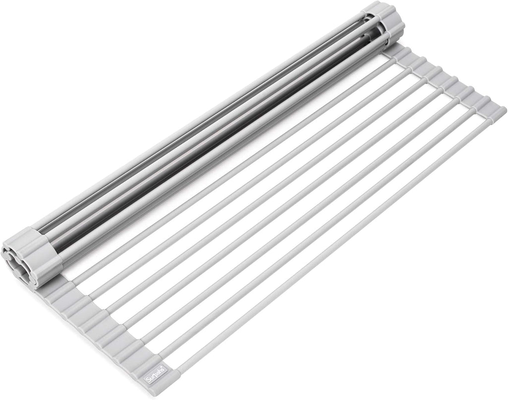 Surpahs Over Sink Foldable Multipurpose Roll-Up Dish Drying Rack, Silicone Wrapped Stainless Steel