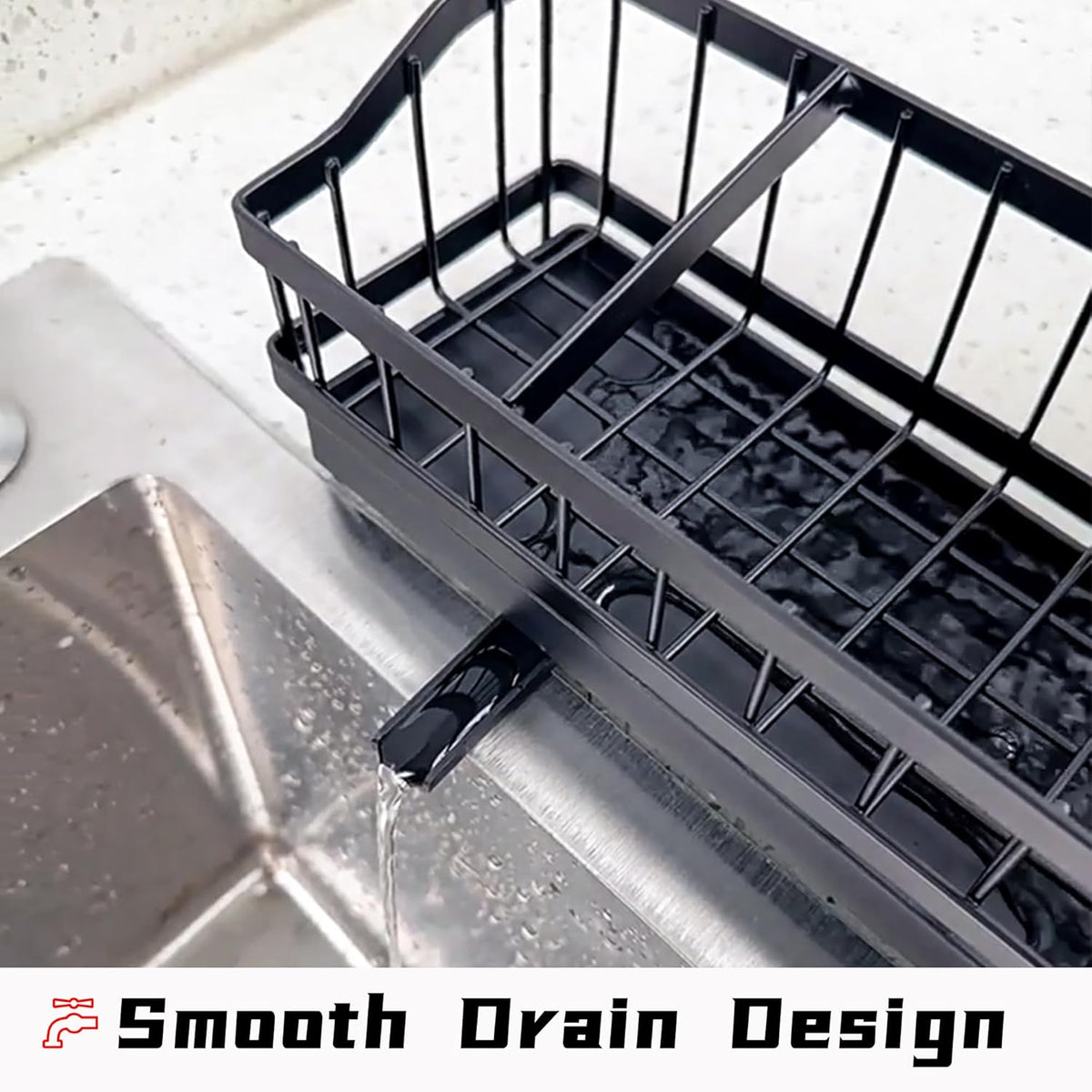 Large Sponge Holder for Sink, Stainless Steel Sink Caddy Organizer with Rotatable Spout - Kitchen
