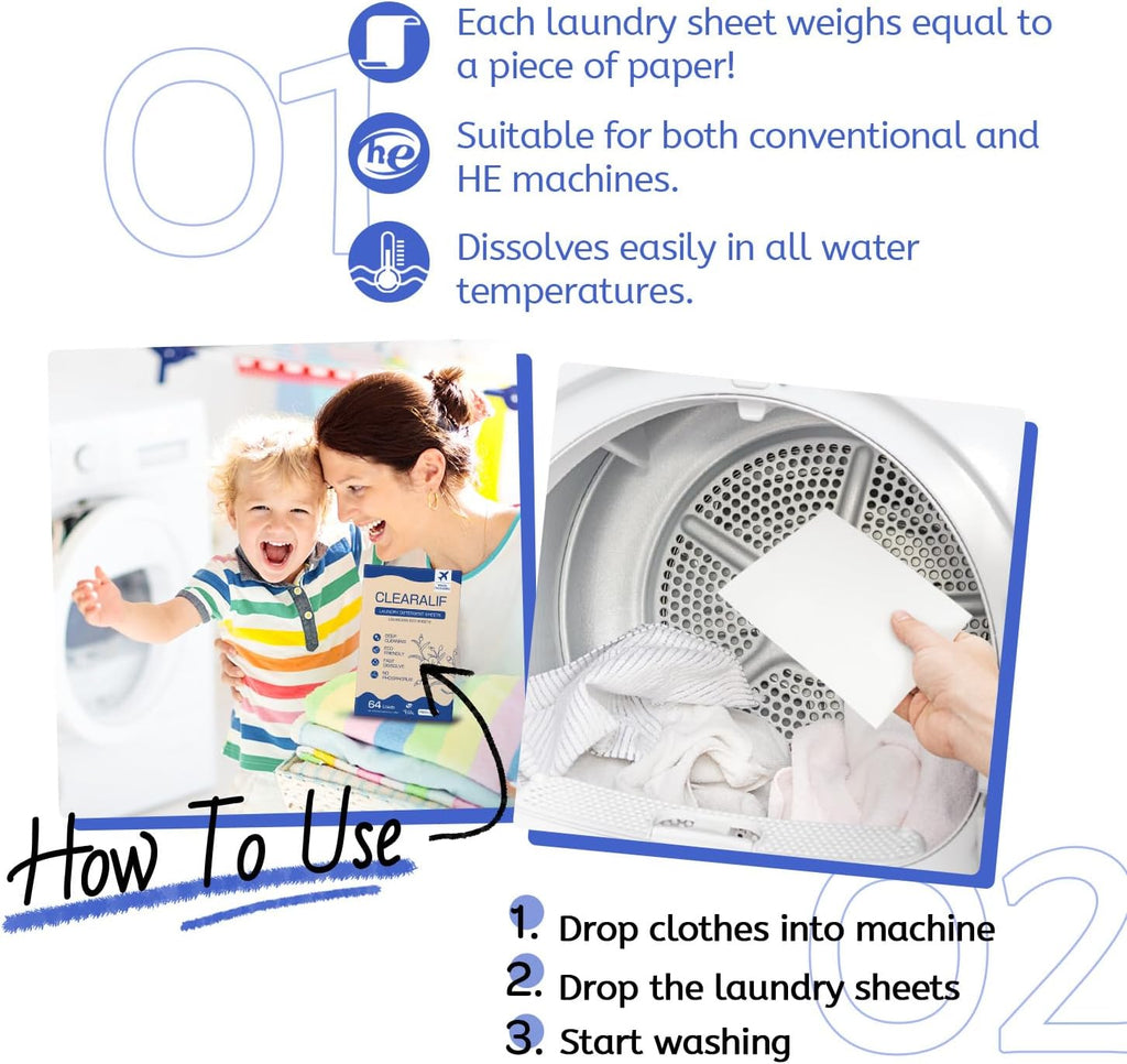CLEARALIF Laundry Detergent Sheets, Fresh Linen, 64 Load, CLEARALIF Laundry Detergent Strips Eco