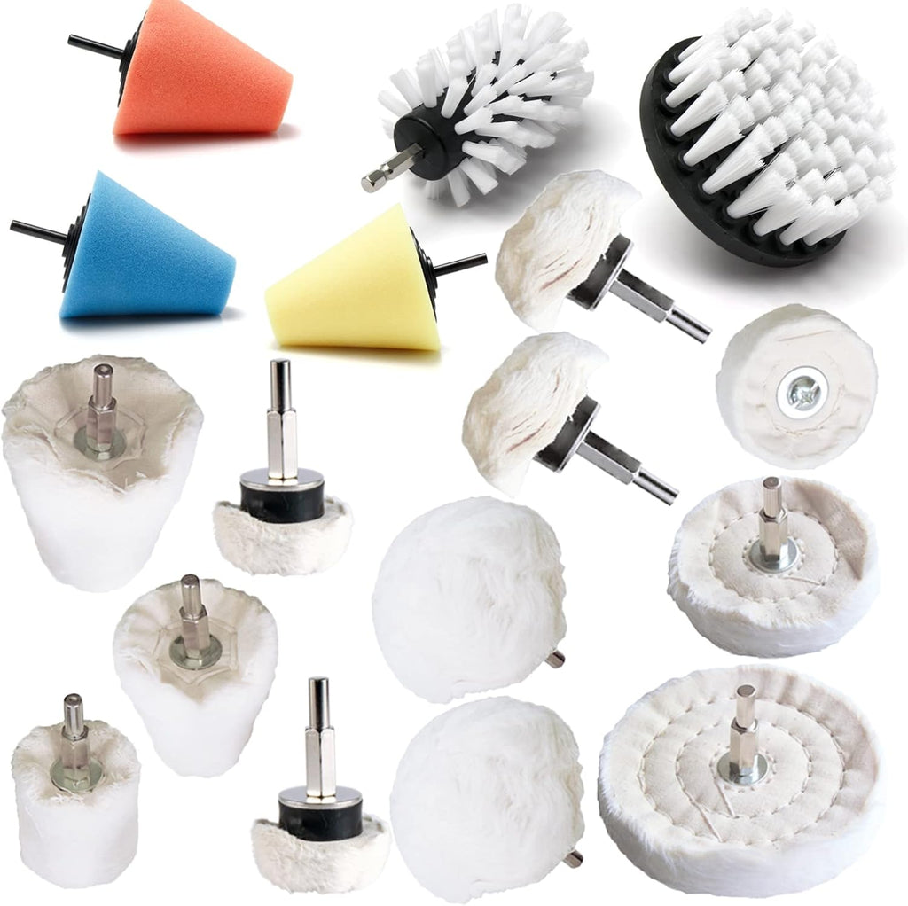Polishing Pad Buffing Wheel Kit 17 Pack, for Drill for Metal Aluminum Stainless Steel Chrome Wood
