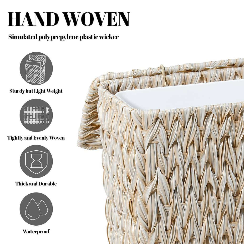 Wicker Trash Can with Lid and Liner,Boho Decotative Small Bathroom Trash Cans,Waterproof Slim Waste