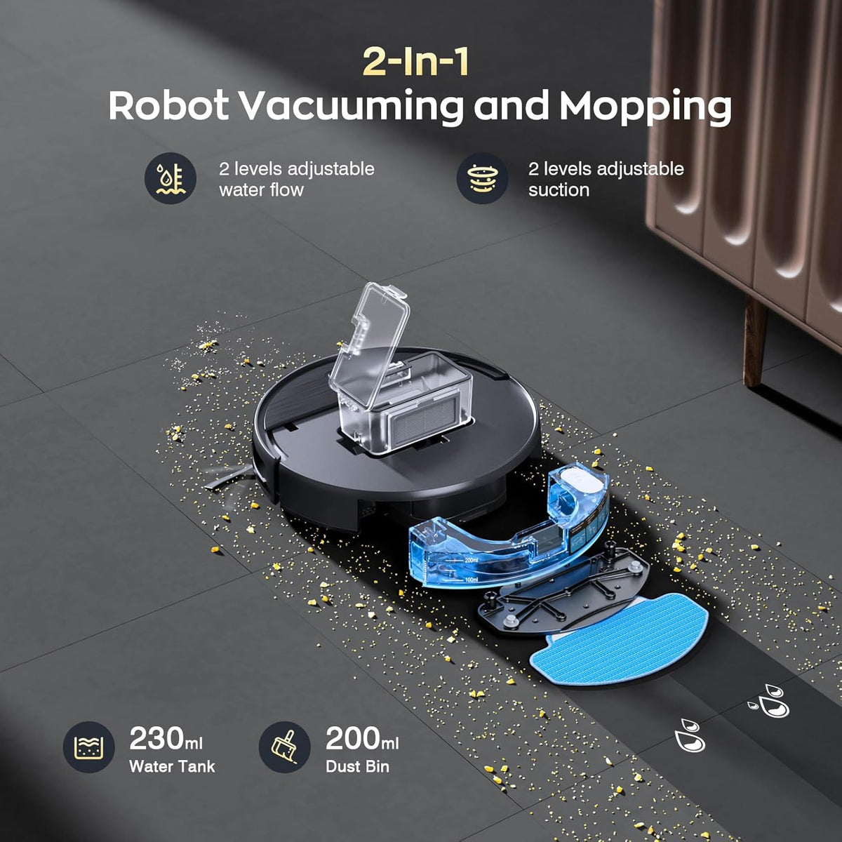 Robot Vacuum and Mop Combo, 2 in 1 Robotic Vacuums Cleaner with WiFi/App, Robot Vacuum with Water