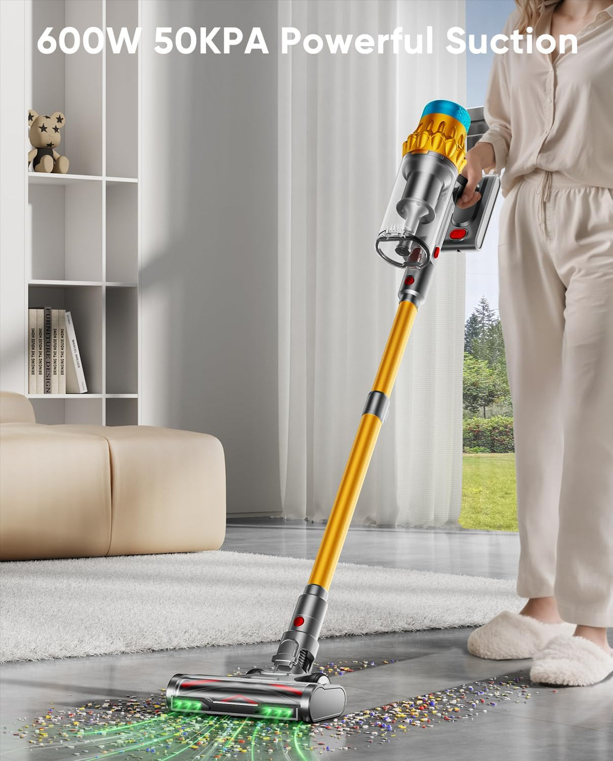 Cordless Vacuum Cleaner, 600W/50KPA, Max 70 Mins Runtime, Self-Standing Vacuum Cleaners for Home