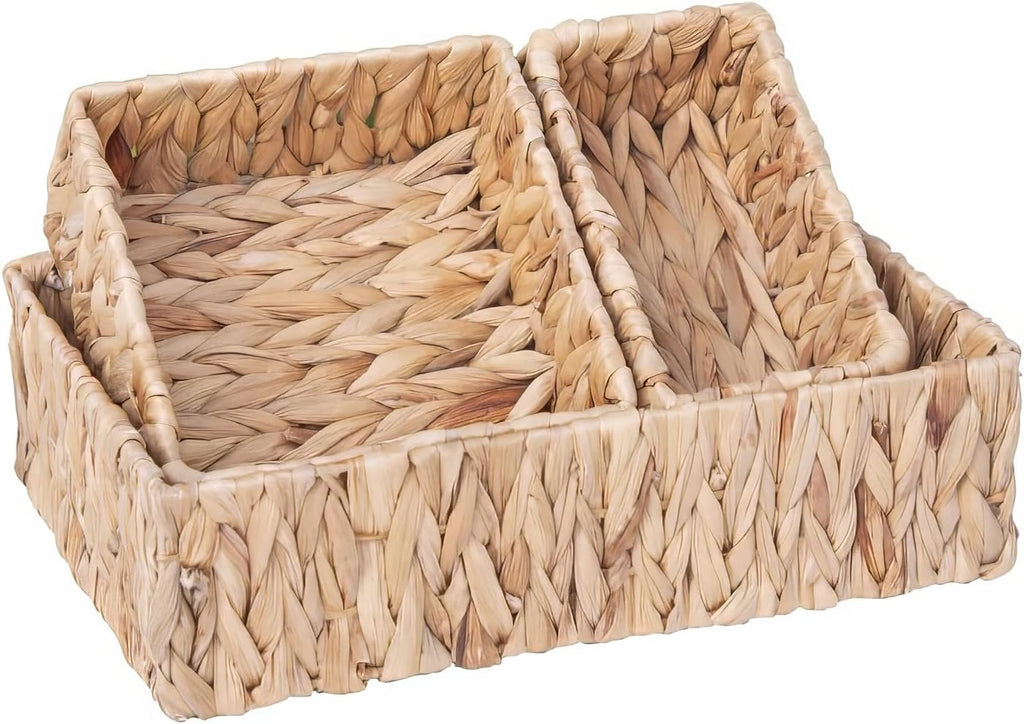 Handwoven Wicker Storage Baskets Set, Natural water hyacinth & Iron Frame | Triple Sizes (Small
