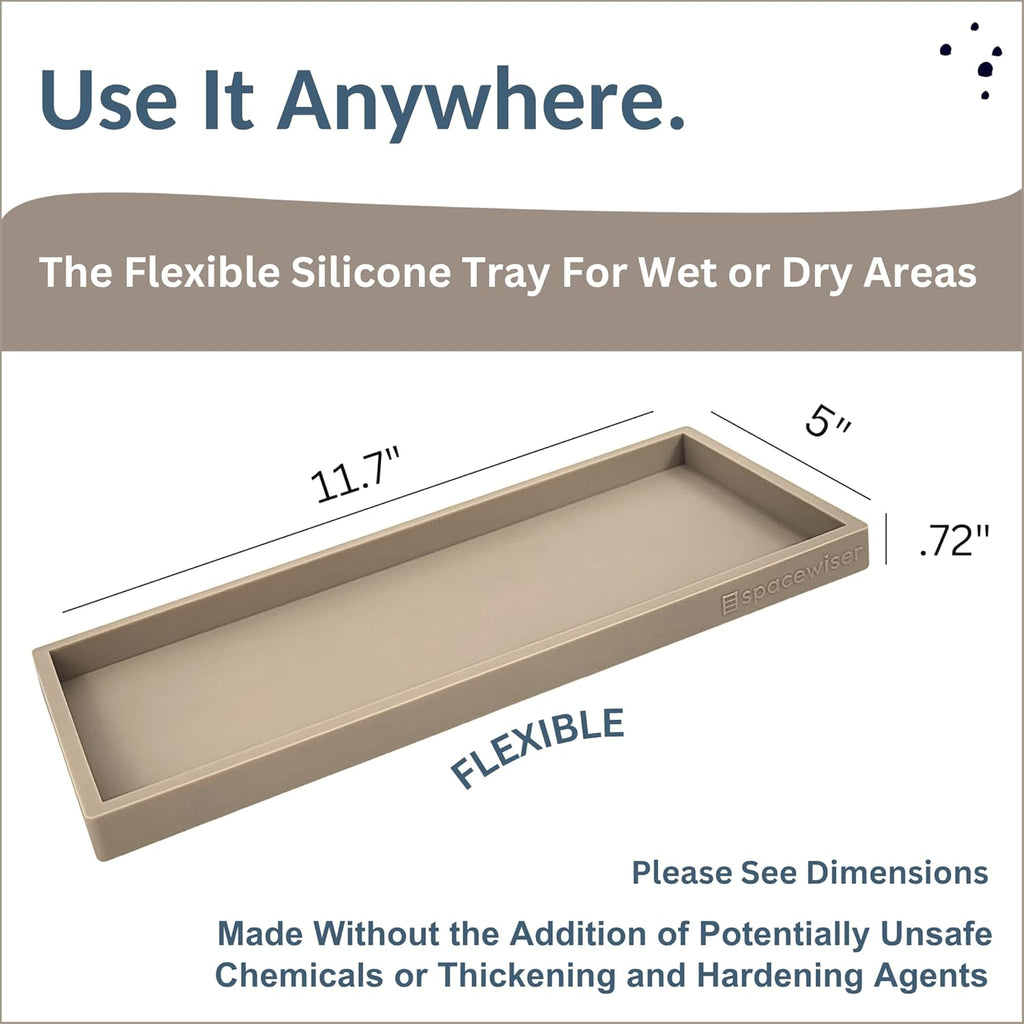 Countertop and Vanity Tray - 11.7" Silicone Bathroom Tray, Flexible Dish Soap Holder for Kitchen