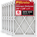 Filtrete 20x24x1 AC Furnace Air Filter, MERV 11, MPR 1000, Micro Allergen Defense, 3-Month Pleated