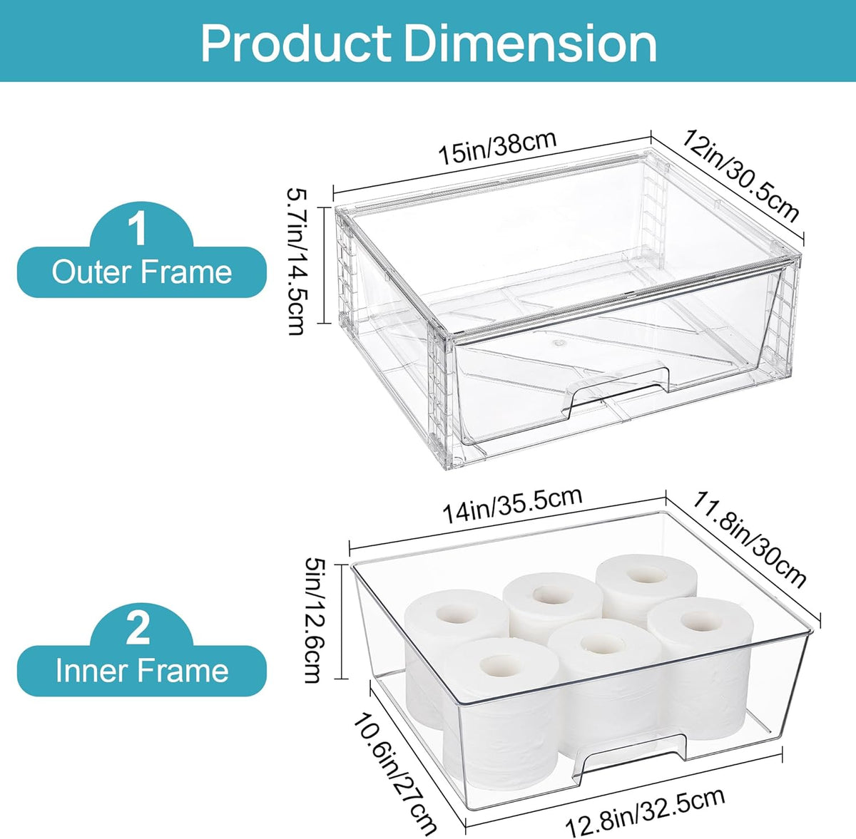 Vtopmart 2 Pack Large Stackable Storage Drawers,Easily Assemble Clear Acrylic Bathroom Closet