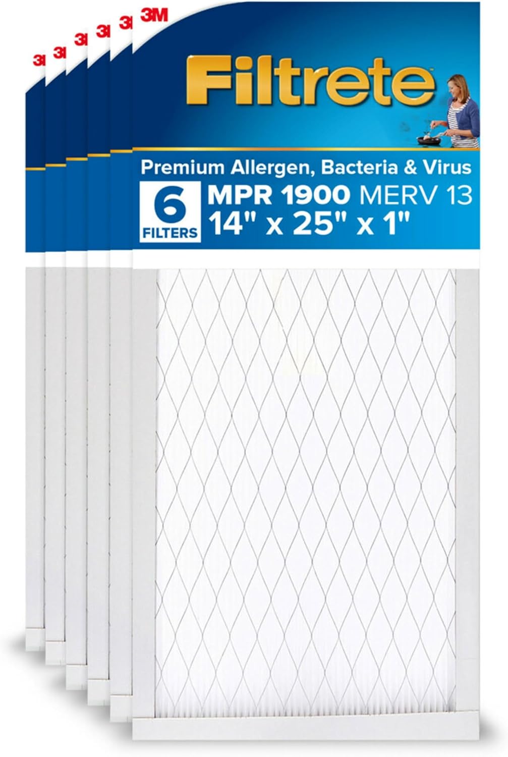 Filtrete 14x25x1 AC Furnace Air Filter, MERV 13, MPR 1900, Premium Allergen, Bacteria & Virus