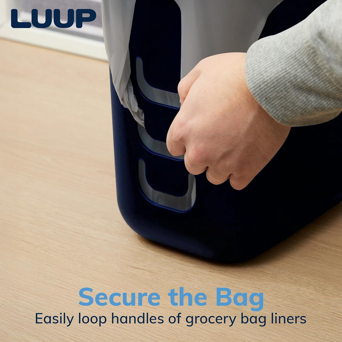 STORi Luup Bathroom Wastebasket, Secure Grocery Bags, Plastic Garbage Container for Vanity, Laundry