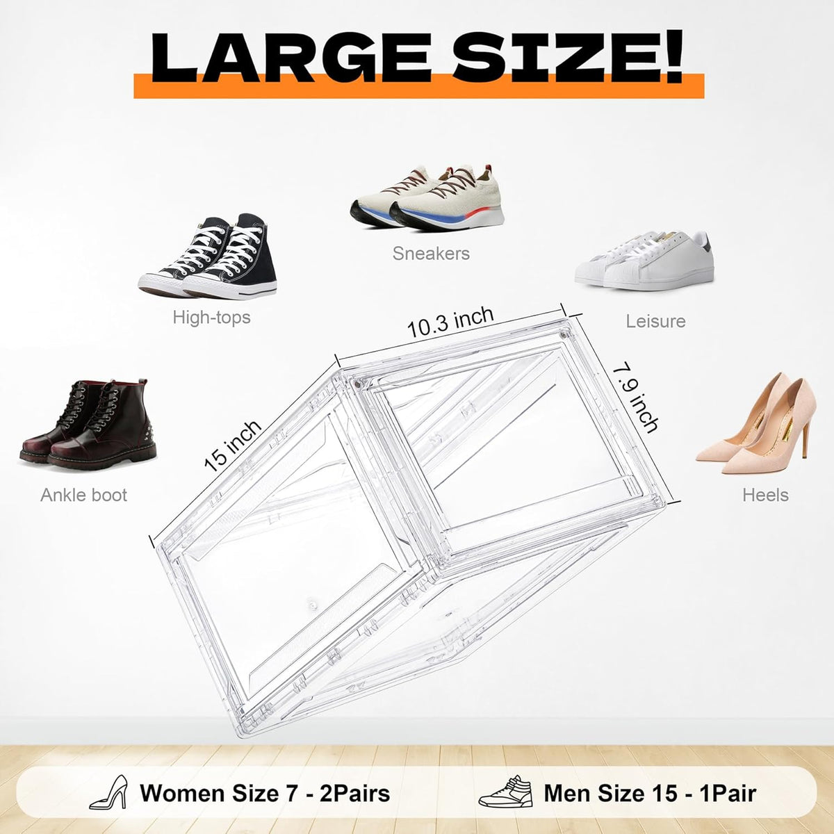 3 Pack Acrylic Shoe Boxes, Ultra Clear Shoe Boxes Stackable, Shoe Storage Box Sneaker Storage for
