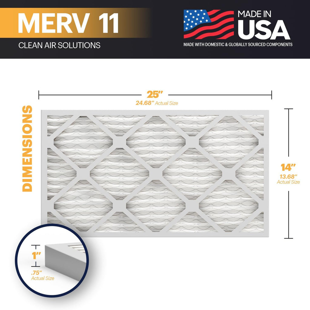 BNX TruFilter 14x25x1 Air Filter MERV 11 (6-Pack) - MADE IN USA - Allergen Defense Electrostatic