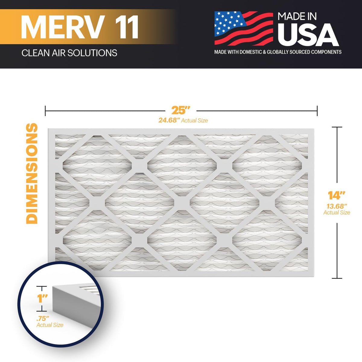 BNX TruFilter 14x25x1 Air Filter MERV 11 (6-Pack) - MADE IN USA - Allergen Defense Electrostatic