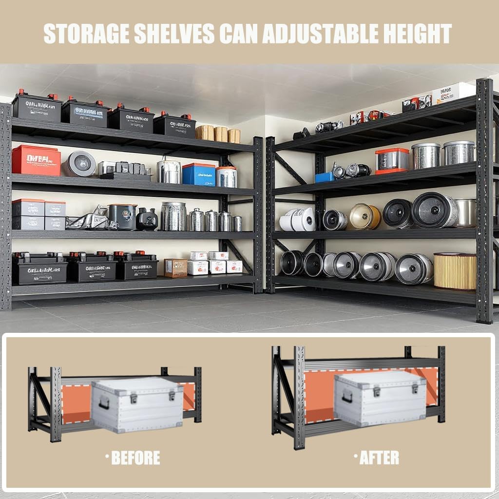 59" W Garage Shelving Heavy Duty, 4 Tier Metal Garage Shelves Adjustable Storage Shelving Unit for