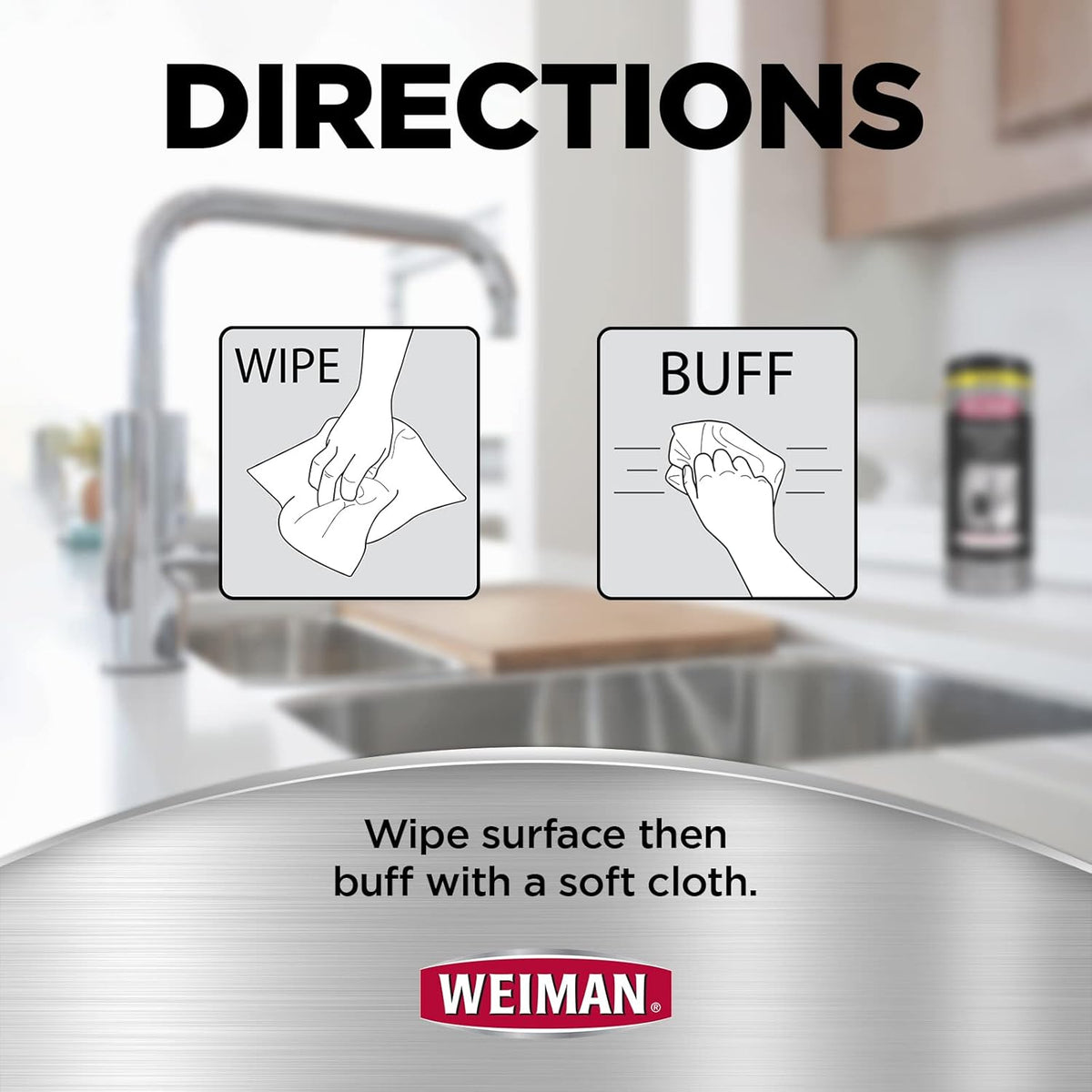Weiman Stainless Steel Cleaner, 30 Count Cleaning Wipes, Removes Dirt, Grime, and Grease, No