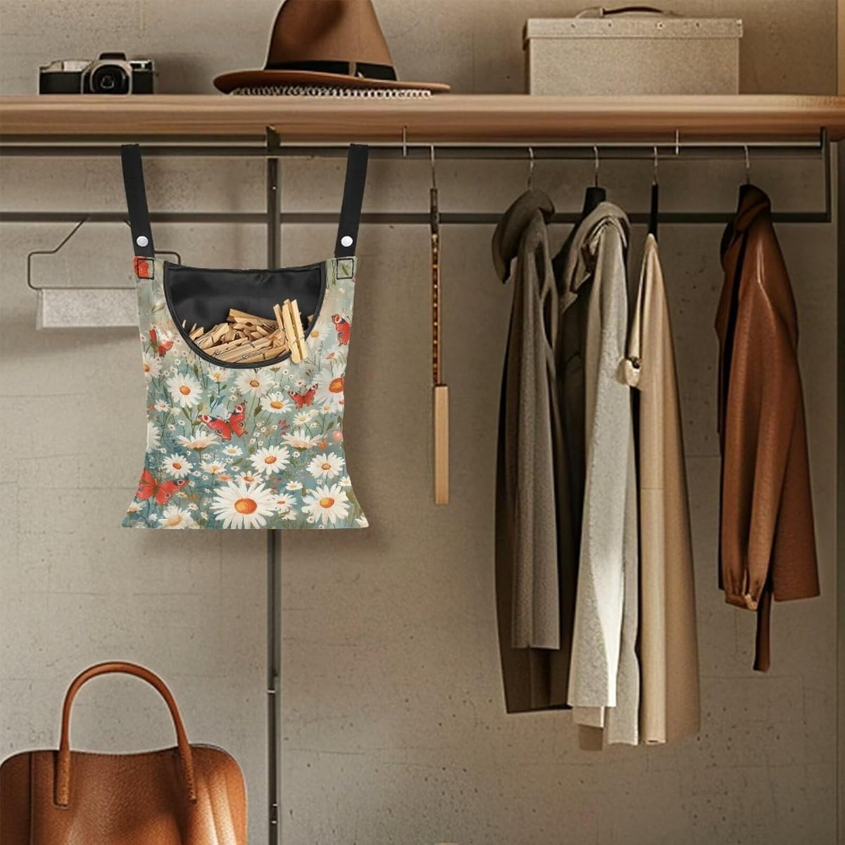 Daisy Clothespin Bag Butterfly Laundry Hanging Storage Organizer Clothes Pin Hanging Bags with Rope