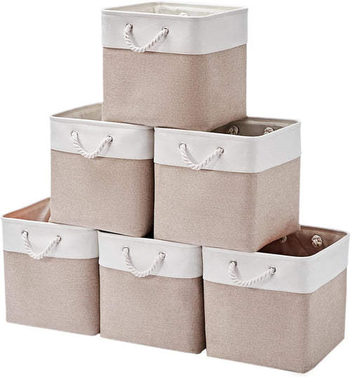 12 x 12 Inch Cube Storage Bins, 6 Pack Large Collapsible Fabric Storage Bin with Ropes, Foldable