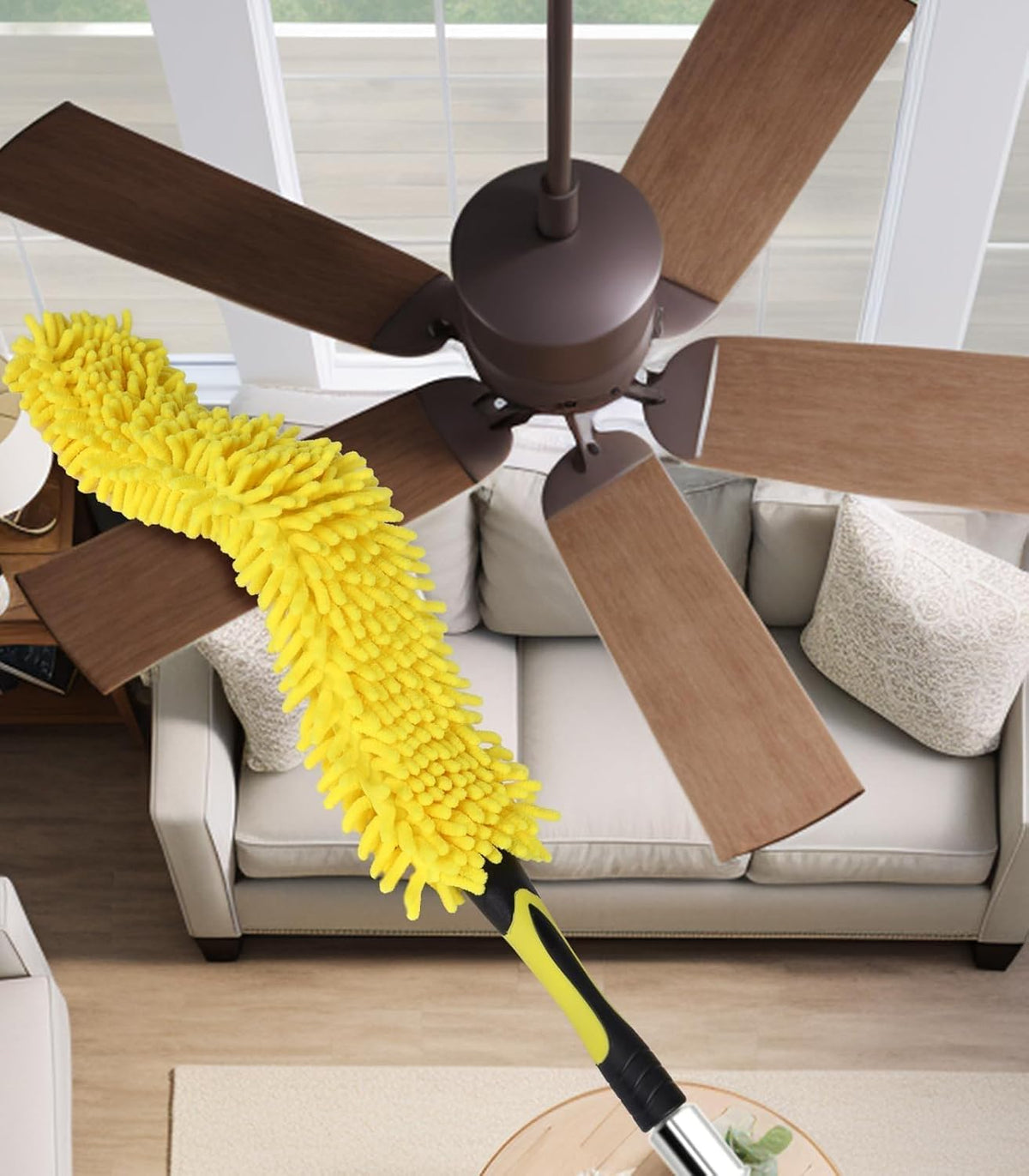 Flexible Fan Blade Cleaner Chenille Duster, Washable Hand Duster for High Ceiling, Removable &