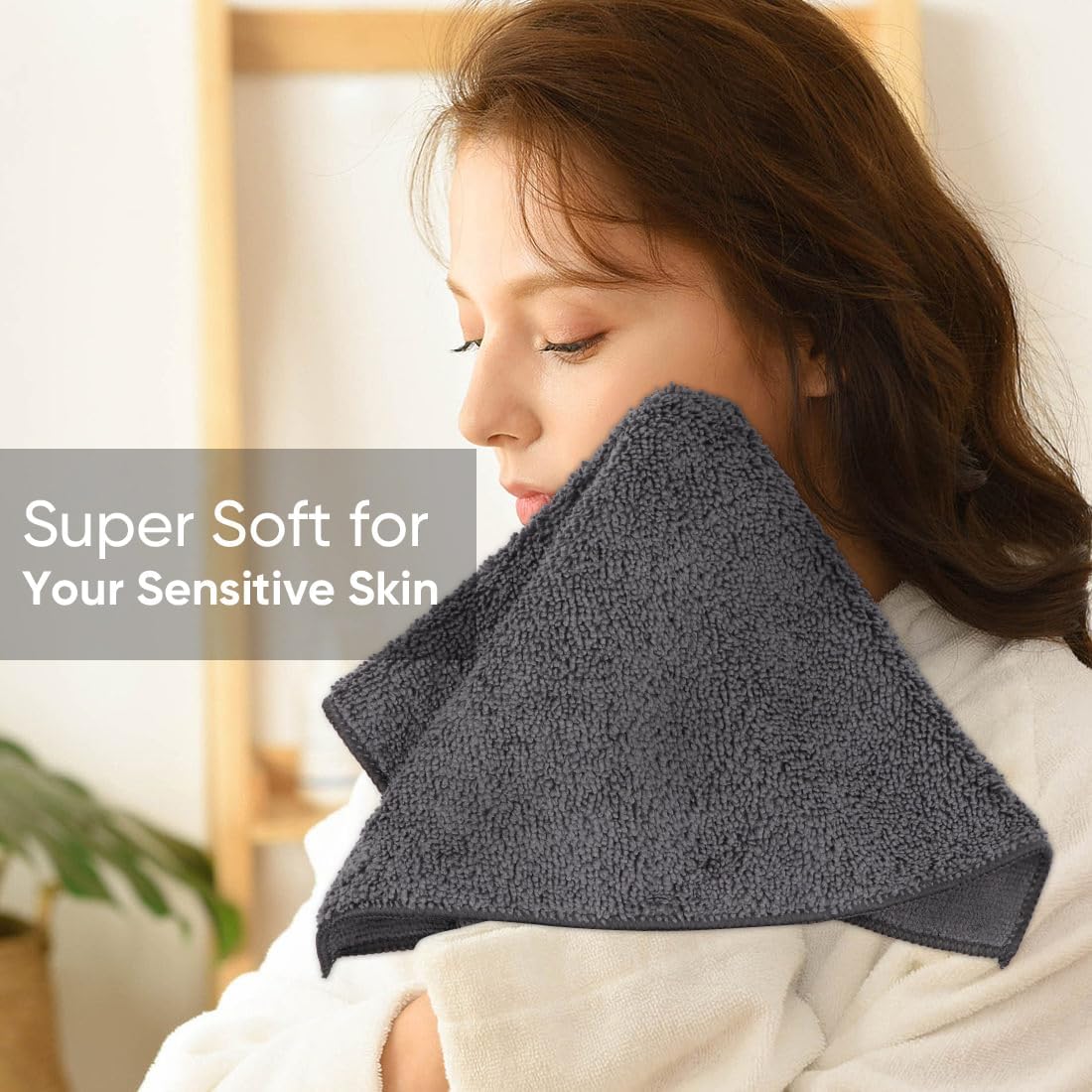 HOMEXCEL Microfiber Washcloths 24 Pack, Highly Absorbent and Soft Face Towel, Multi-Purpose Grey